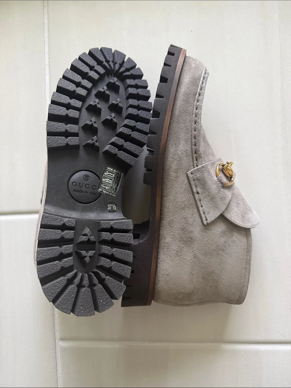 Gucci Light Gray Suede Horsebit Loafers